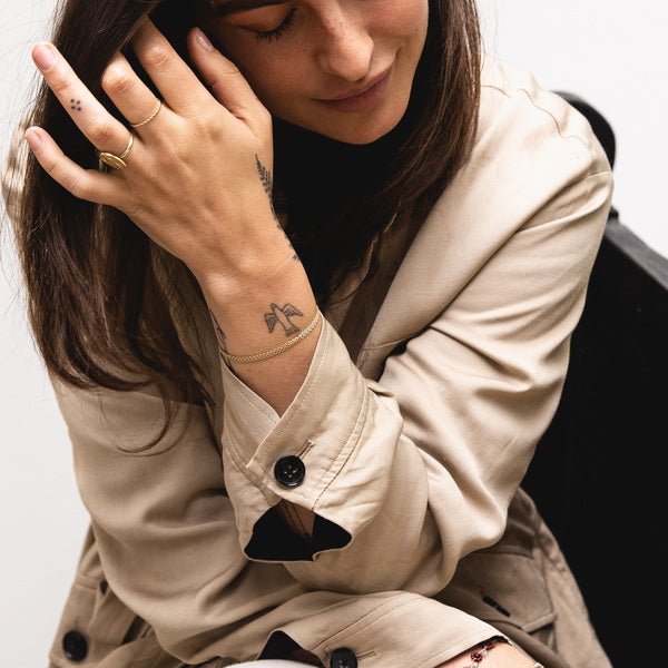 Abel Perfume Pink Iris - photo with model in trench coat