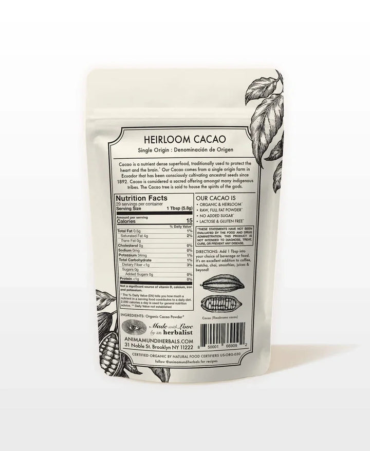 Anima Mundi Heirloom Cacao Powder - Rückseite