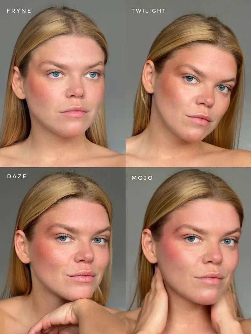 HIRO Cosmetics Pressed Blush - Model mit allen Swatches