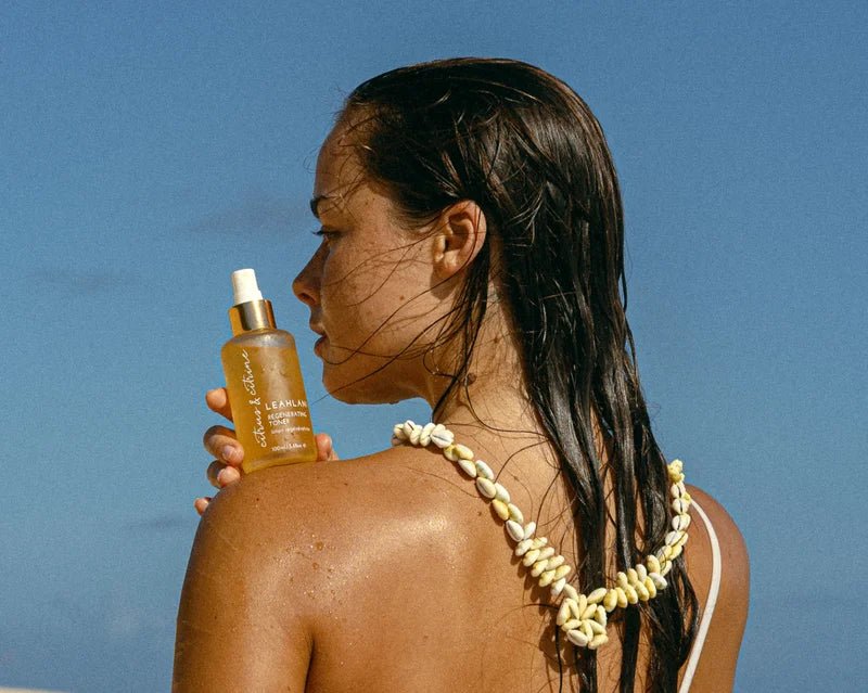 Citrus And Citrine Regenerating Toner on shoulder