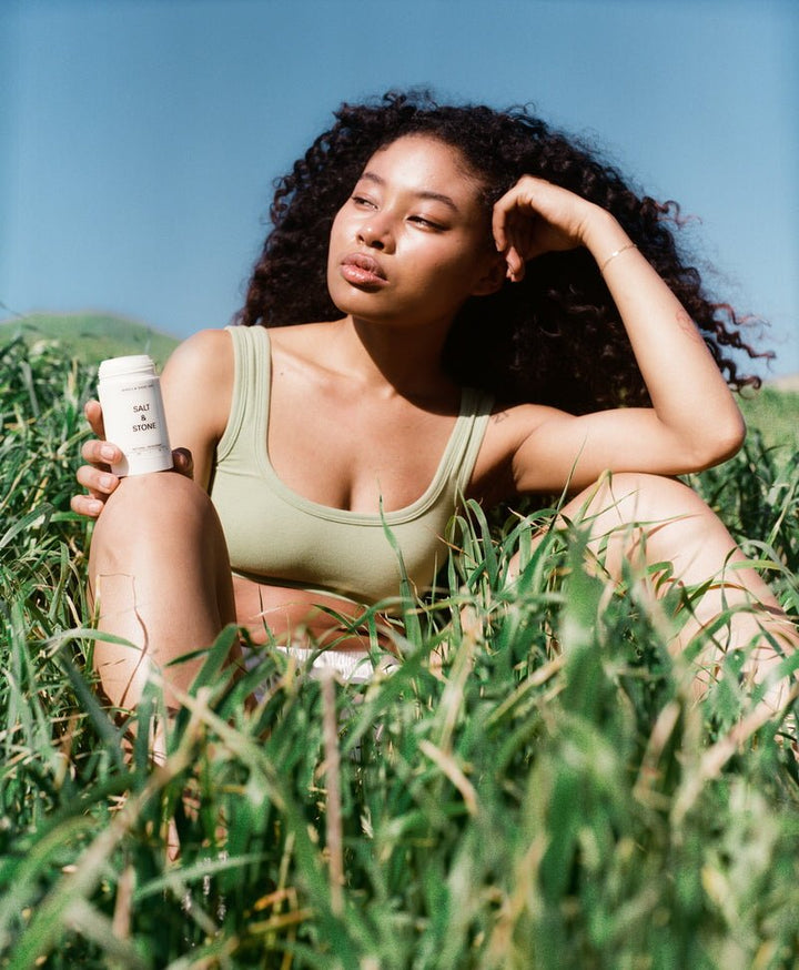 Model sitting with Deodorant