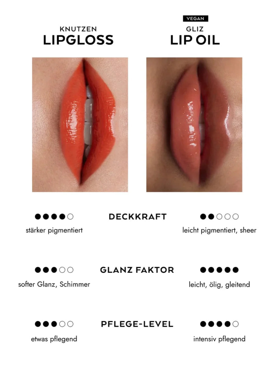 Und Gretel Gliz High-Shine Lip Oil - Vergleich mit Knutzen Lipgloss