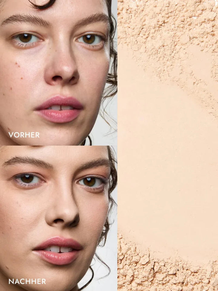 Und Gretel Wolken Refillable SPF 50+ Compact Powder - Light 01 Vorher und Nachher