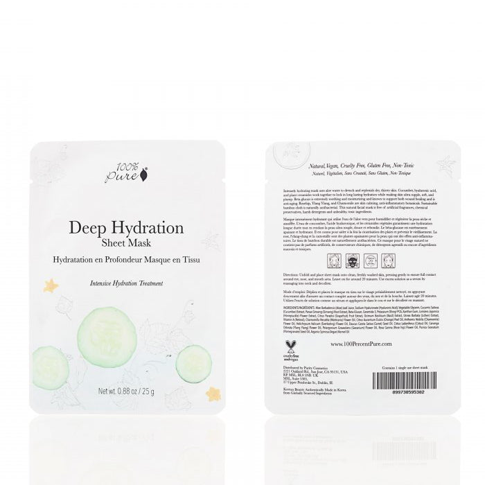 100% Pure Sheet Mask Deep Hydration 1 Stk Front and Back