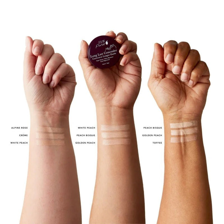 Corrector de larga duración pigmentado con frutas con muestras de brazo de Super Fruits