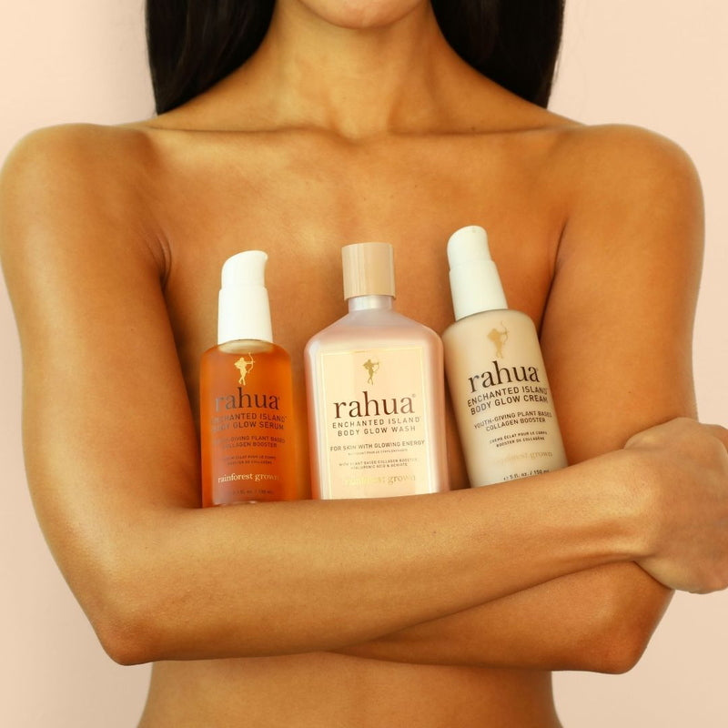 Rahua Enchanted Island Body Glow Cream Model with all Enchanted Products