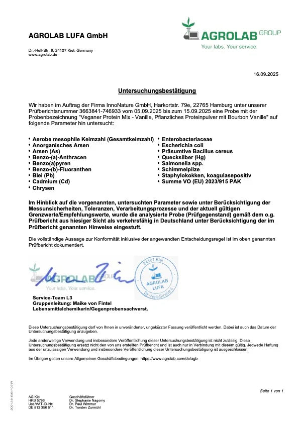 Innonature Vanille Protein Mix - Laborbericht