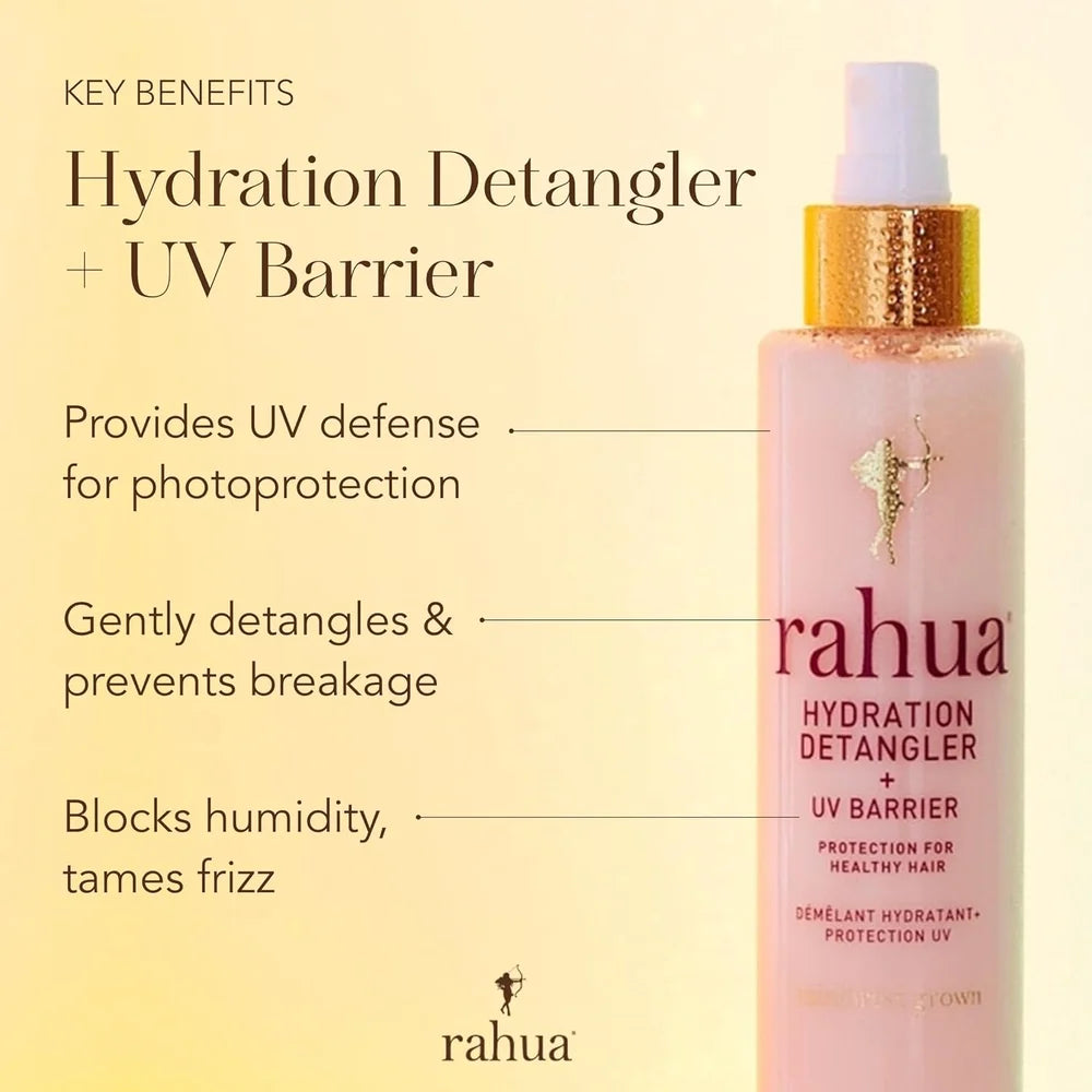 Entwirren der Haarlängen mit Rahua Hydration Detangler + UV Barrier für glattes, gepflegtes Haar
