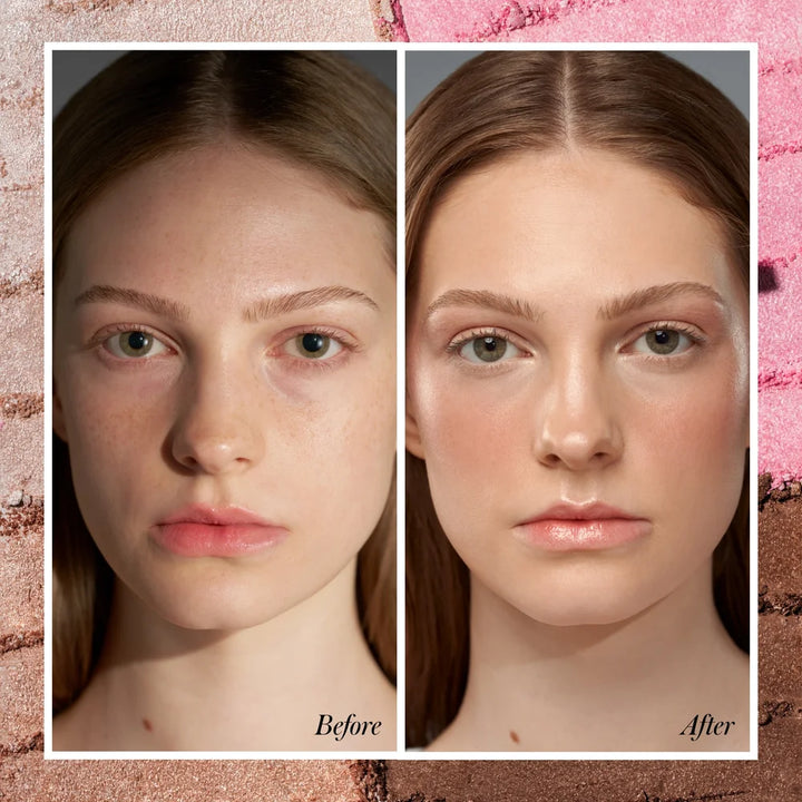 Vorher-Nachher-Vergleich mit natürlichem Glow durch die RMS Beauty ReDimension Daily Glow Palette