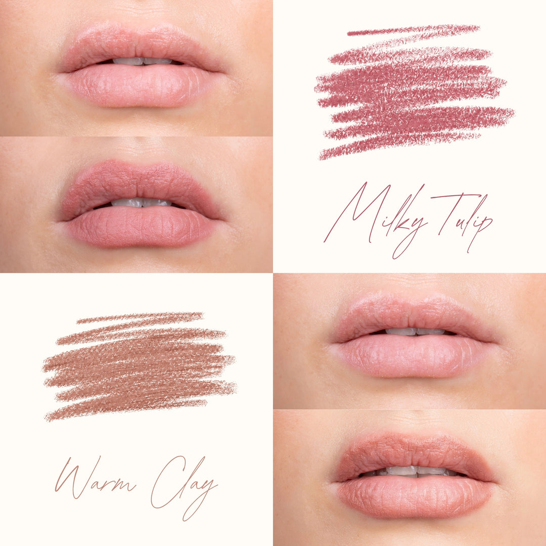 Milky Tulip und Warm Clay im Vergleich, auf Lippen von Pure U