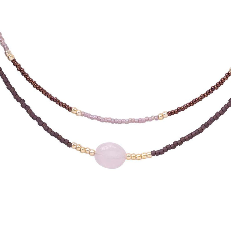 Devotion Rose Quartz Gold Colored Necklace Close up