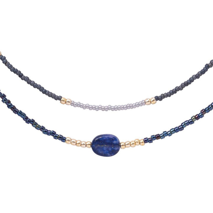 Devotion Lapis Lazuli Gold Colored Necklace Close up
