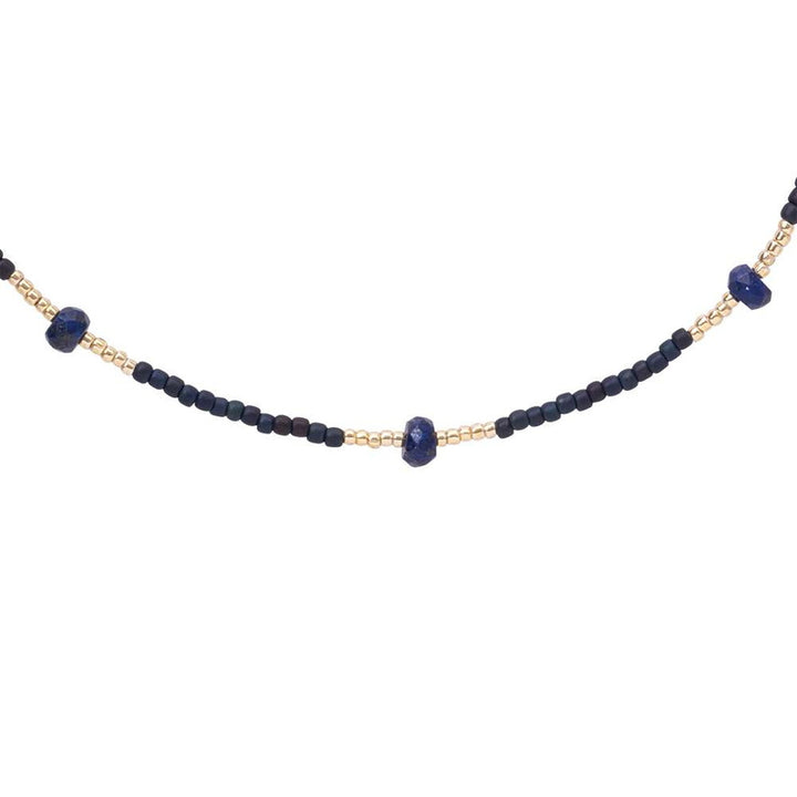 Brightly Lapis Lazuli Gold Colored Necklace Close up