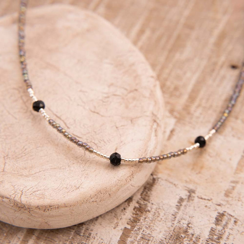 Brightly Black Onyx Silver Colored Necklace Still Life