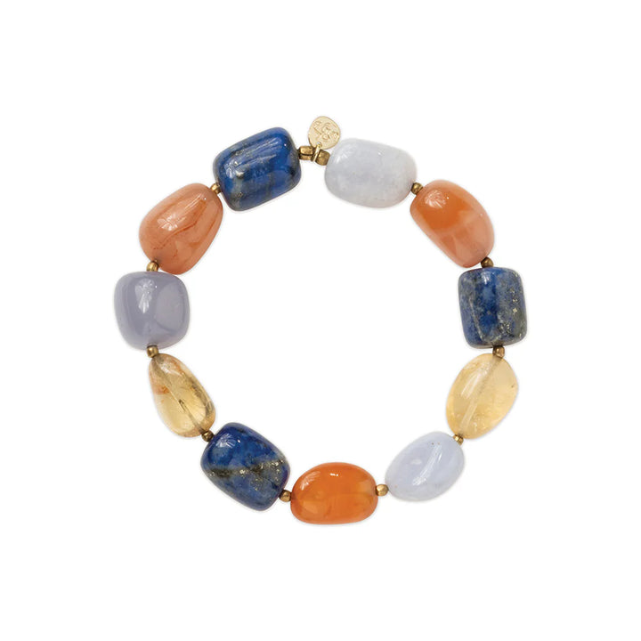Worthy Blue Lace Agate Bracelet von A Beautiful Story - handgefertigtes Edelstein-Armband mit blauem Spitzenachat, Citrin, Lapis Lazuli und Karneol