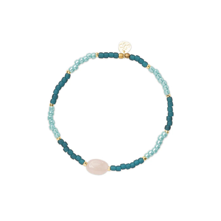 Haze Rose Quartz Bracelet von A Beautiful Story - handgefertigtes Armband mit Rosenquarz und bunten Glasperlen