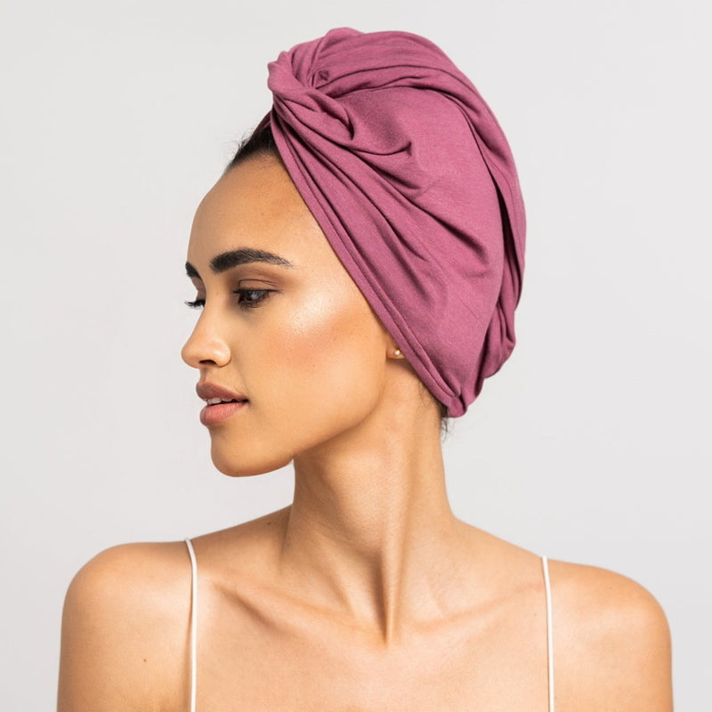 Bamboo Turban Towel with Button | Red Model 3