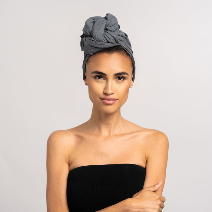 Curly'N'Covered Bamboo Hair Towel | Gray Model 2