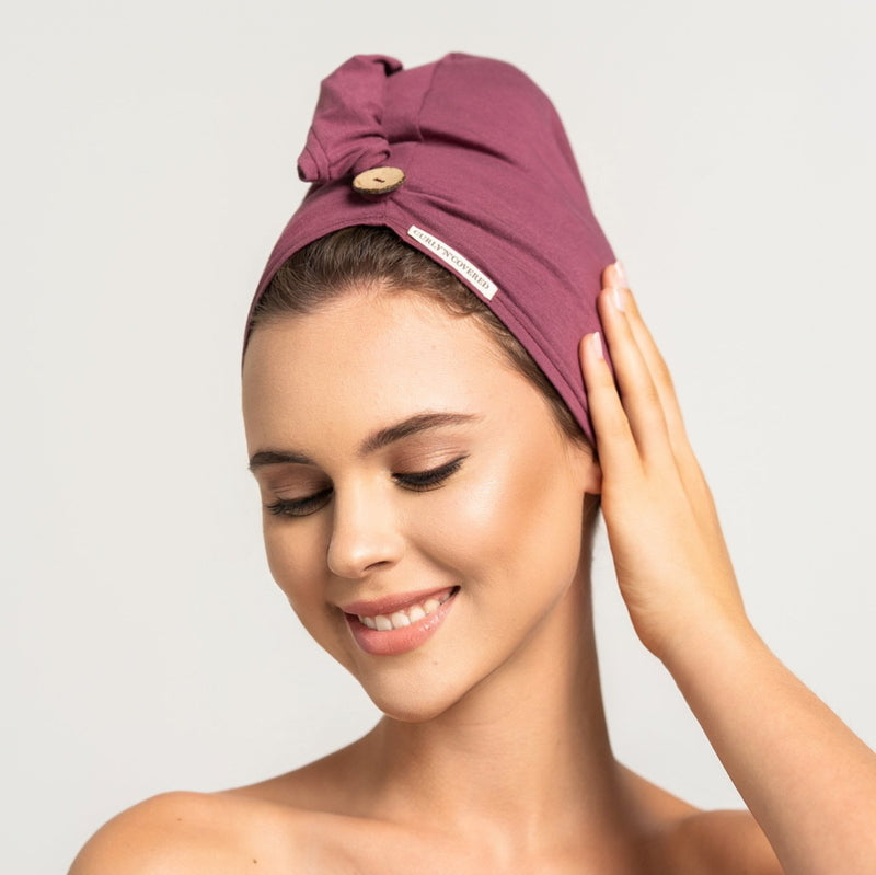Bamboo Turban Towel with Button | Red Model 2