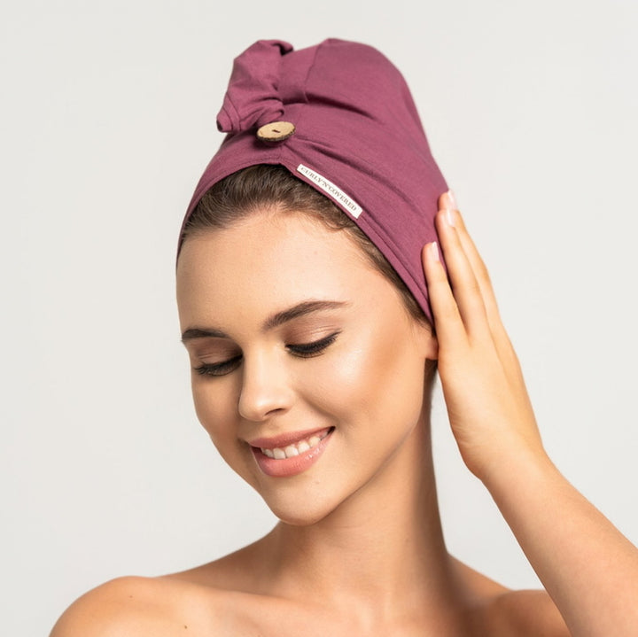 Bamboo Turban Towel with Button | Red Model 2