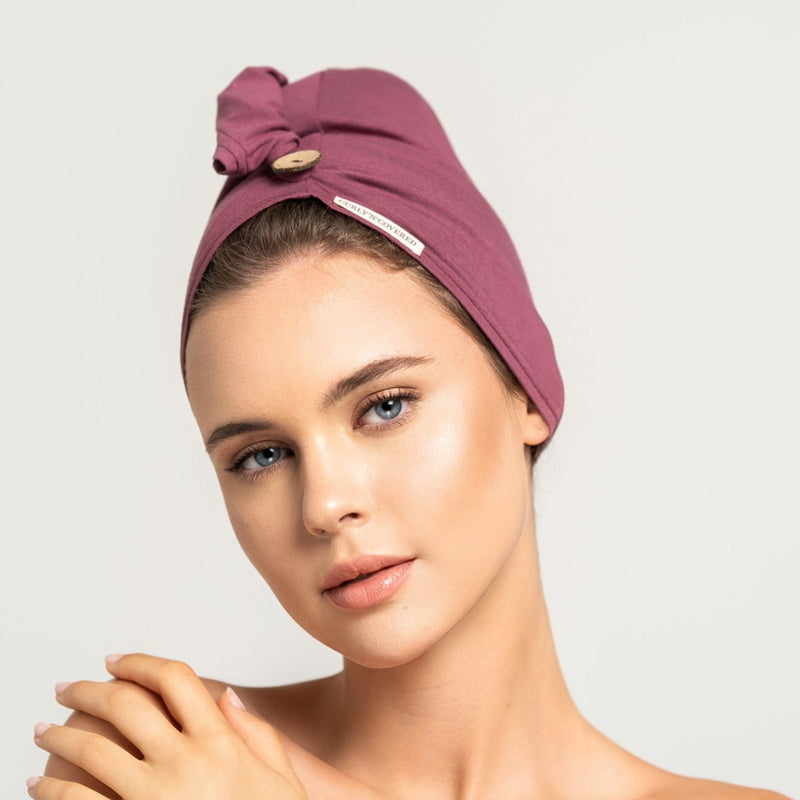 Bamboo Turban Towel with Button | Red model