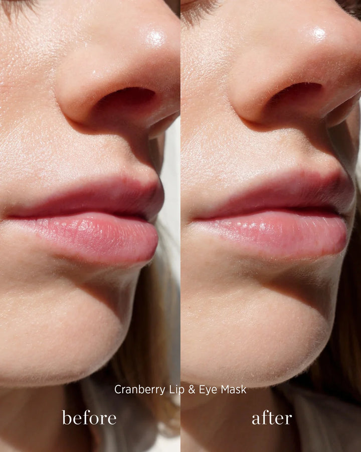 Ere Perez Cranberry Lip & Eye Mask Before and After