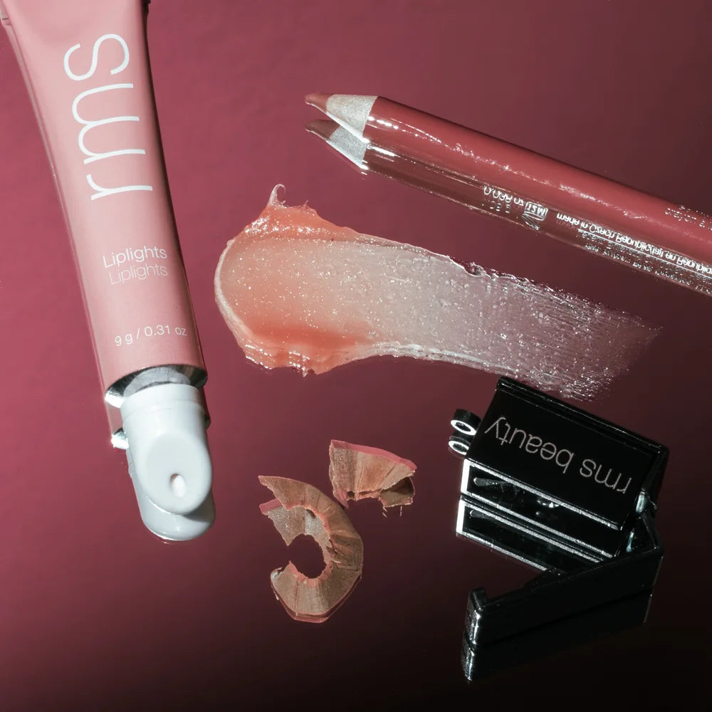 RMS Beauty Morning Dew Lipliner und Liplights Bare mit Farb-Swatches