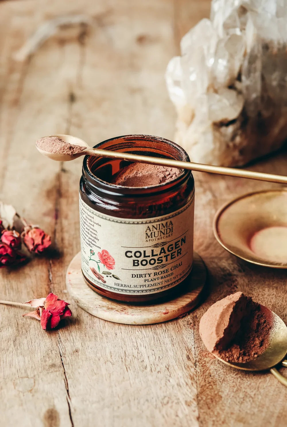 Collagen Booster Powder: Dirty Rose Chai 113 g mit Messinglöffel