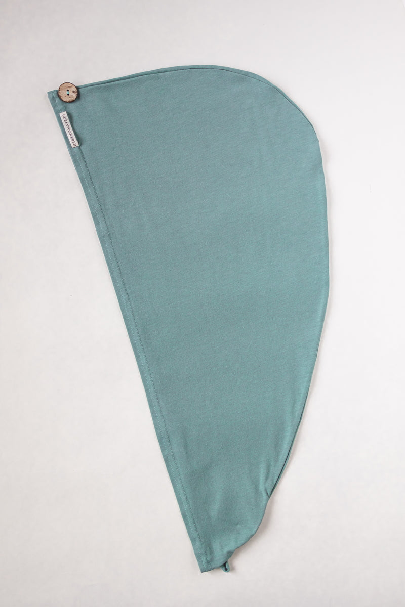 Bamboo Turban Towel with Button | Mint Green Flat