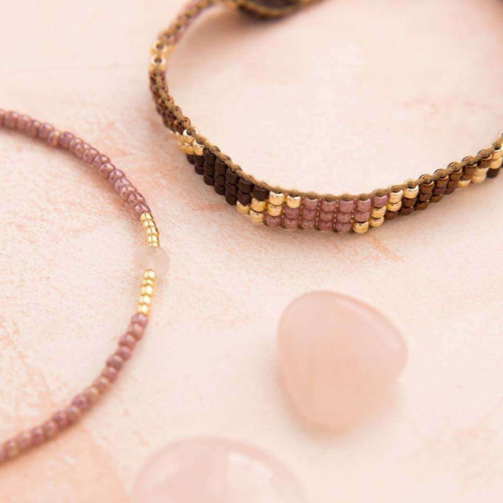 Commitment Rose Quartz Gold Colored Bracelet Mood