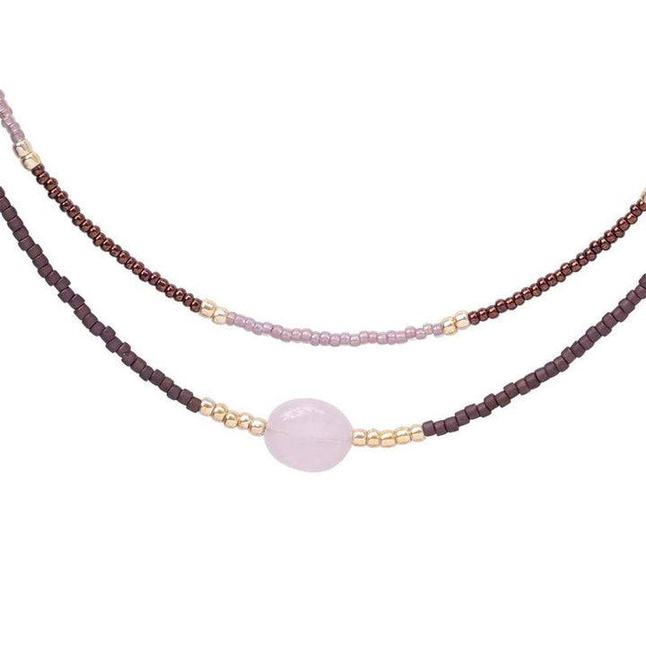 Collar Devotion Cuarzo Rosa Dorado Primer plano
