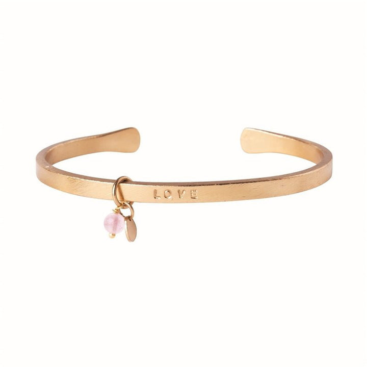 Pulsera chapada en oro de cuarzo rosa puro