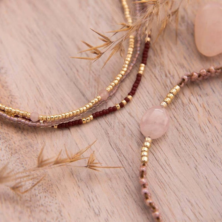 Bienvenido Pulsera Cuarzo Rosa Color Oro Mood