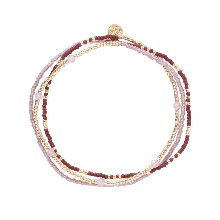 Bienvenido Pulsera Cuarzo Rosa Color Oro