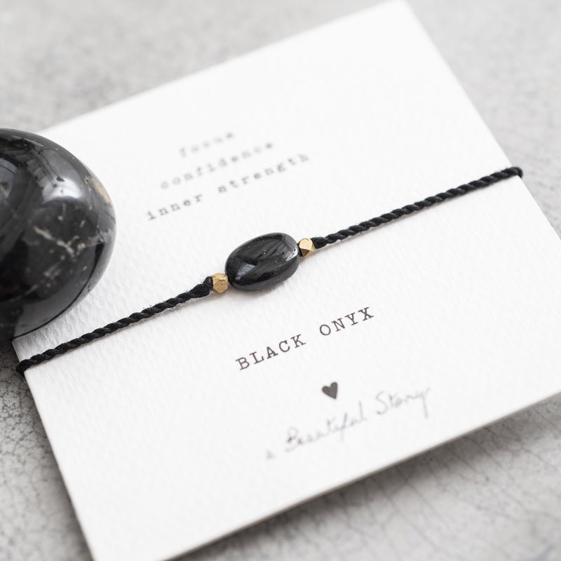 Carte de pierres précieuses Onyx noir Bracelet noir Mood