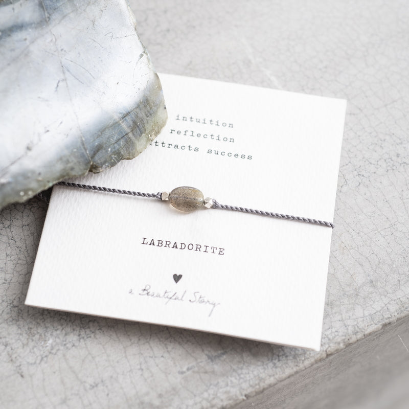 Gemstone Card Labradorite Silver Bracelet Mood
