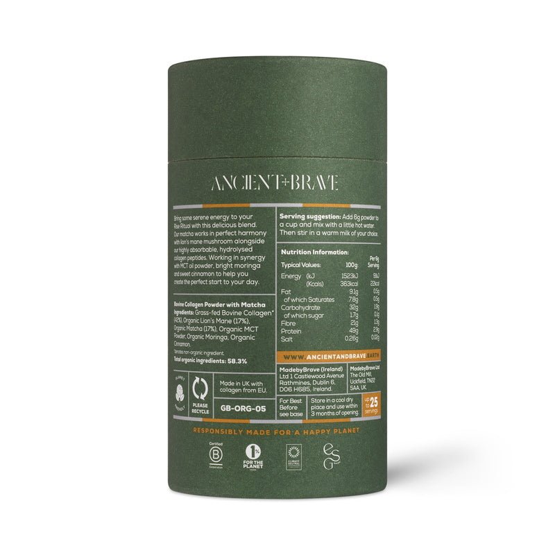 Ancient & Brave Matcha + Colágeno - Parte Trasera