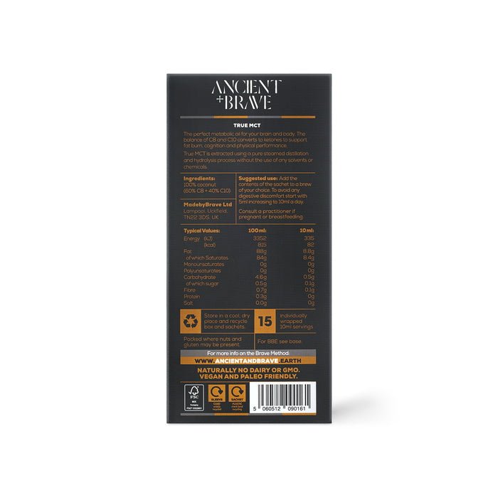 Ancient + Brave True MCT Oil Sachets C8 + C10 - back packaging