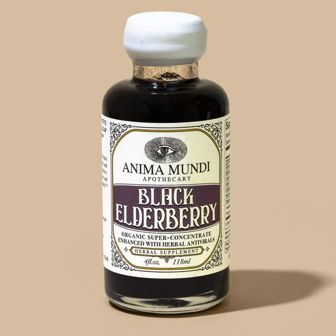 Black Elderberry Syrup: Organic Antivirals - beige background
