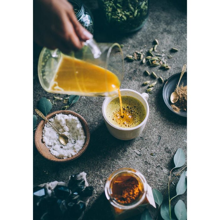 Golden Moon Milk: Blue Lotus Vanilla still life