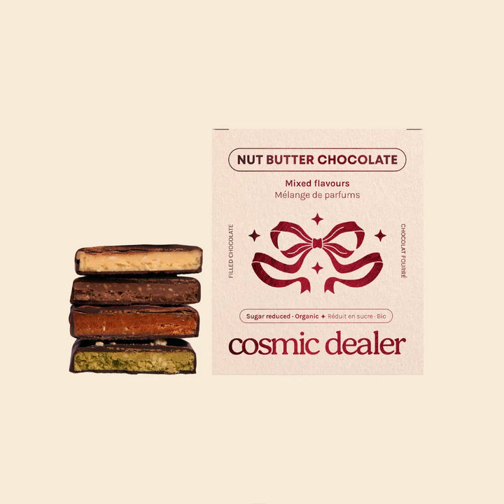 Cosmic Dealer Mixed Flavours Festive Box mit vier verschiedenen Chakra Chocolates