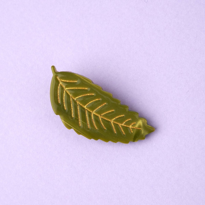 Coucou Suzette Chestnut Leaf Hair Clip - product image purple background