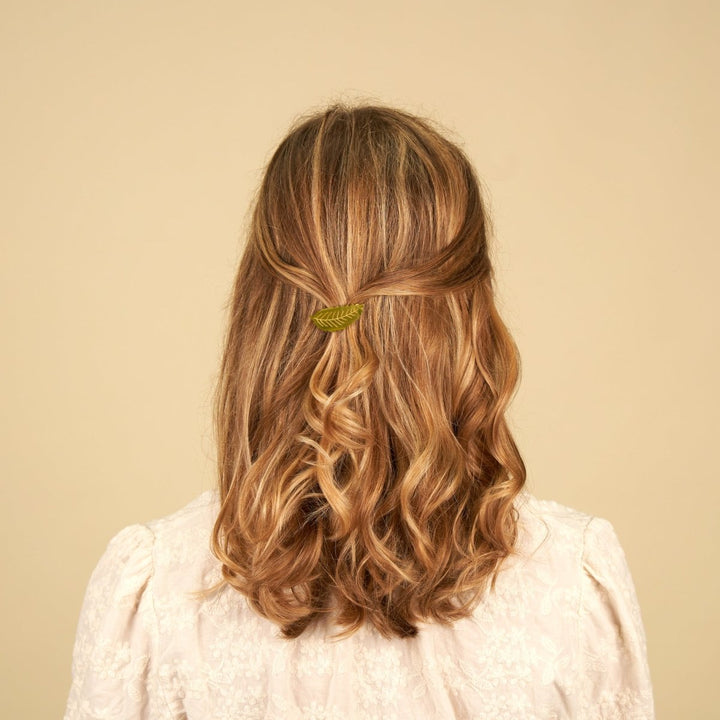 Coucou Suzette Chestnut Leaf Hair Clip - Model with Hair Clip