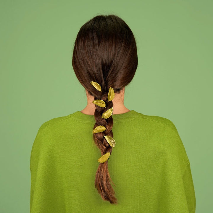 Coucou Suzette Chestnut Leaf Hair Clip - Model with Chestnut Leaf Hair Clips