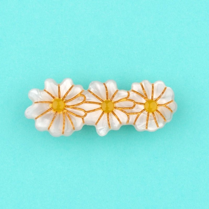 Coucou Suzette Daisies Hair Clip - Product turquoise background