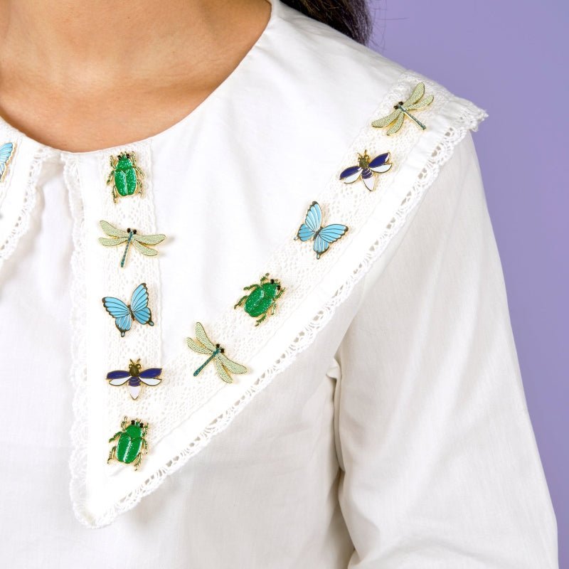 Coucou Suzette Dragonfly Pin - Model Mood Closeup