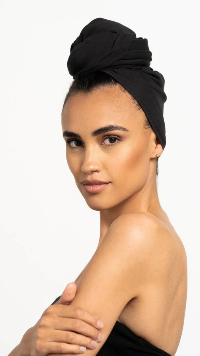 Bamboo Hair Towel | Black Model 2