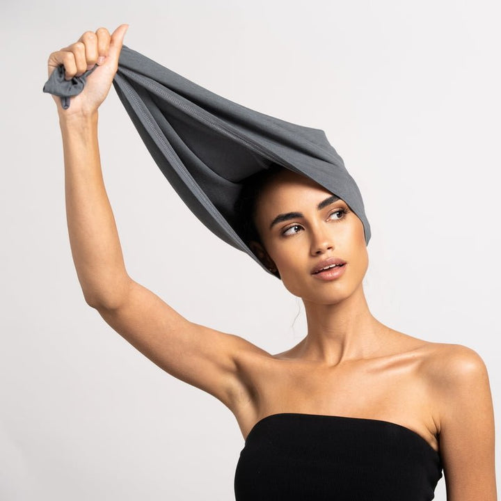 Bambus Turban Handtuch mit Knopf | Grau Model 2