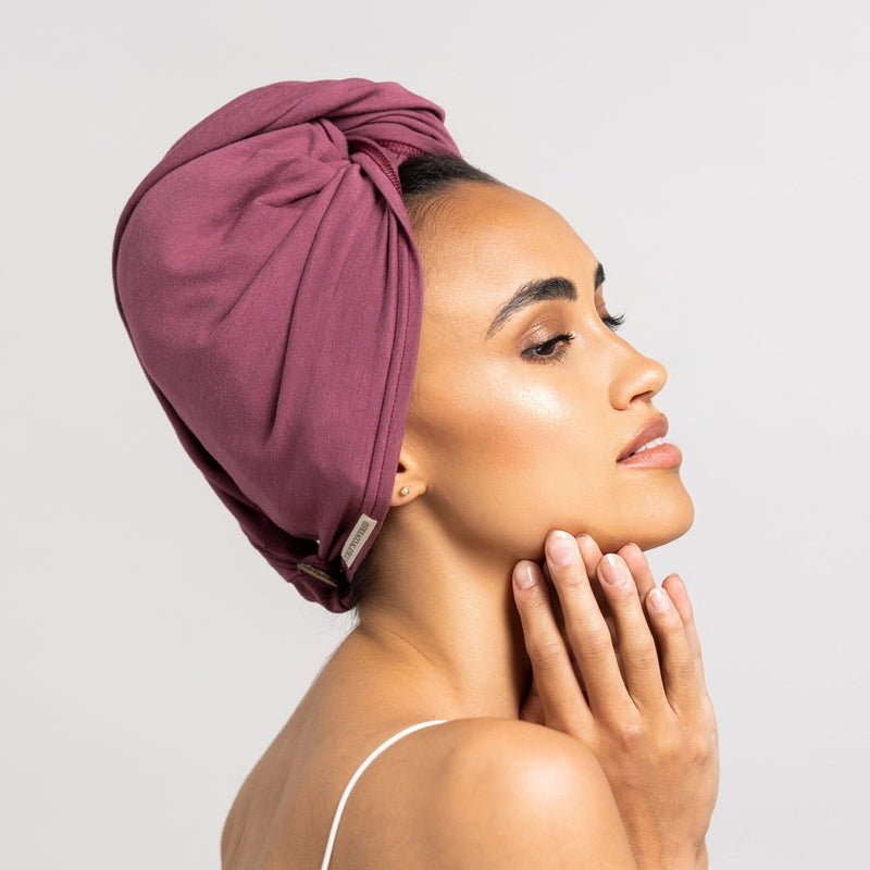 Bambus Turban Handtuch mit Knopf | Rot Model 4