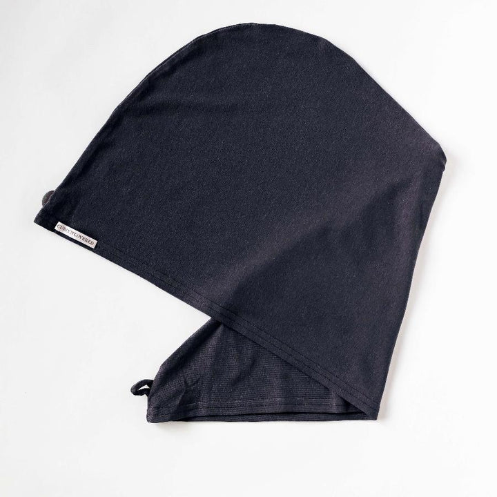 Bamboo Turban Towel with Button | Black - Flat